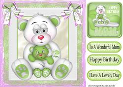 Cute Little Mummy Bear and Baby Bear with Bows 8x8