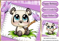 Cute Panda with Butterflies on Lace 8x8