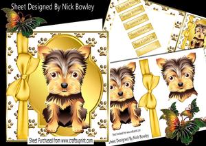 Cute Little Yorkshire Terrier with Gold Bow, 8x8 Mini Kit