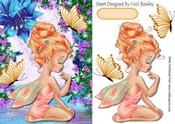 Pretty Faerie Sitting Down with Flowers and Butterflies