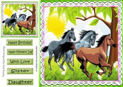 Wild Horses in the Meadow with Sunshine 8x8