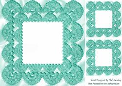Scalloped Vintage Turq Lace on Satin Card & Toppers 8x8