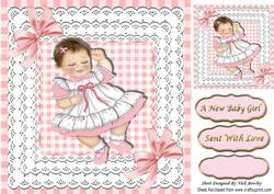 Sweet Baby Girl Sleeping in Lace and Gingham Card/topper 8x8