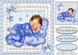 Sweet Baby Boy Sleeping in Lace and Gingham Card/topper 8x8
