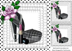 Pretty Ladies Black Polkadot Shoe with Rose 8x8