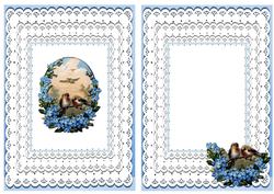 Vintage Birds with Blue For-get-me-nots, on Lace A5 Insert