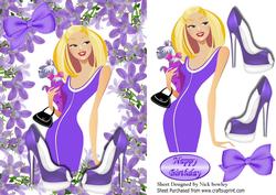Trendy Lady in Purple Flower Frame with Shoes