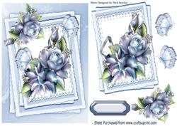 Pretty Blue Roses and Butterflies on Lace