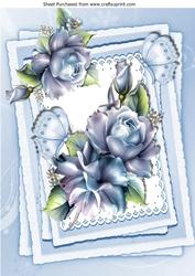 Pretty Blue Roses and Butterflies on Lace A4