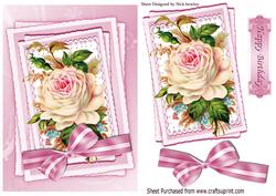 Pretty Pink Vintage Rose on Lace with Striped Bow