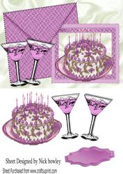 Happy Birthday Cake! with Pink Bubbly on Card and Envelope