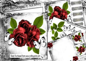 Beautiful Red Roses with White Butterflies 8x8 Mini Kit