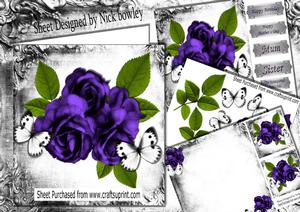 Beautiful Purple Roses with White Butterflies 8x8 Mini Kit