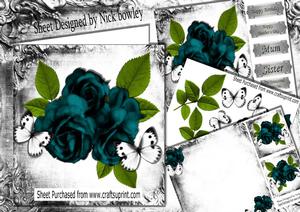 Beautiful Teal Roses with White Butterflies 8x8 Mini Kit