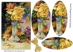 Pretty Vintage Yellow Roses in a Vase Oval Pyramids