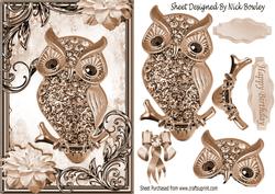 Brown Sparkle Owl with Flowers in Ornate Frame