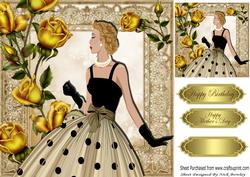 Elegant Lady with Gold Roses in Vintage Lace Frame 8x8