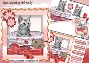 Cute Kitty in a Basket with Toy Mouse 8x8 Mini Kit