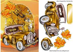 Autumn Run Lovely Vintage Car with Leaves
