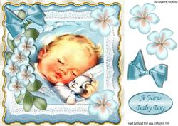Sleepy Baby Boy Cuddling His Teddy with Flowers 8x8