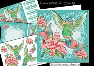 Pretty Humming Bird with Lilies and Butterflies 7x7 Mini Kit