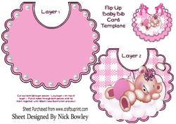 Sleepy Little Angel Bear in Pink on a Cloud, on Bib