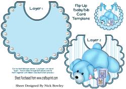 Blue Bear with Building Blocks on Striped Bib