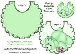 Green Bear with Toy Rattle on Striped Bib