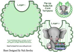 Baby Elephant with Birthday Cake on Green Stripe Bib
