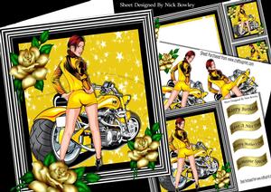 Biker Babe in Hot Pants with Lowrider Drag Bike 8x8 Mini Kit