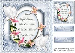 A Pretty Lily Sympathy Plaque with Doves & Lace 8x8