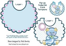Little Blue Bear with Pink Balloon on Polka Dot Bib