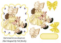 Little Bonnet Girl, in Lemon Frame with Polkadot Bows A4
