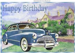Vintage Buick Blue Automobile with Mansion A4