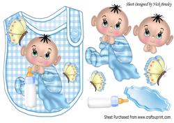 Cute Baby Boy with His Blanket and Butterflies Bib