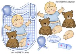 Baby Boy with His Teddy and Bottle on Bib with Bow