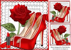 Pretty Red and Pearl Shoes with Bows on Lace with Rose 8x8