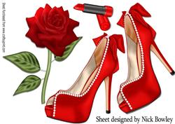 Pretty Red and Pearl Shoes on Lace with Rose A4