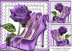Pretty Purple and Pearl Shoes on Lace with Rose 8x8