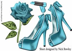 Pretty Turq and Pearl Shoes on Lace with Rose A4