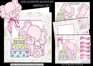 Cute Pink Elephant on Lace & Cake Ages 1 to 5 8x8 Mini Ki Ki
