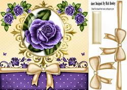 Pretty Purple Rose with Gold Bow in Ornate Frame 8x8