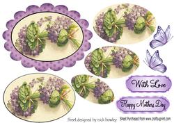 Lilac Flowers in Scalloped Frame with Butterflies Pyramids