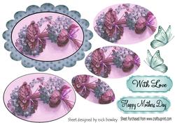 Pink Flowers in Scalloped Frame with Butterflies Pyramids