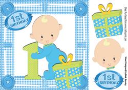 Little Baby Boy with His Present, 1st Birthday 8x8