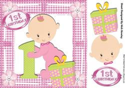 Little Baby Girl with Her Present, 1st Birthday 8x8