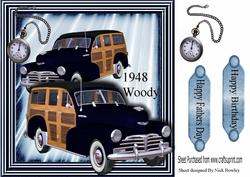 1948 Black Vintage Woody Car with Pocket Watch, 8x8