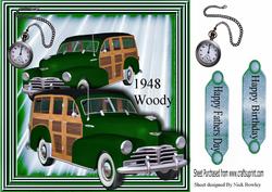 1948 Green Vintage Woody Car with Pocket Watch, 8x8