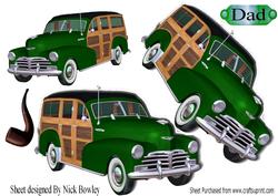 1948 Green Vintage Woody Car with Pipe A4