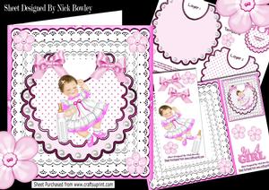 Cute Little Baby Girl on Bib with Bows and Lace 8x8 Mini Kit
